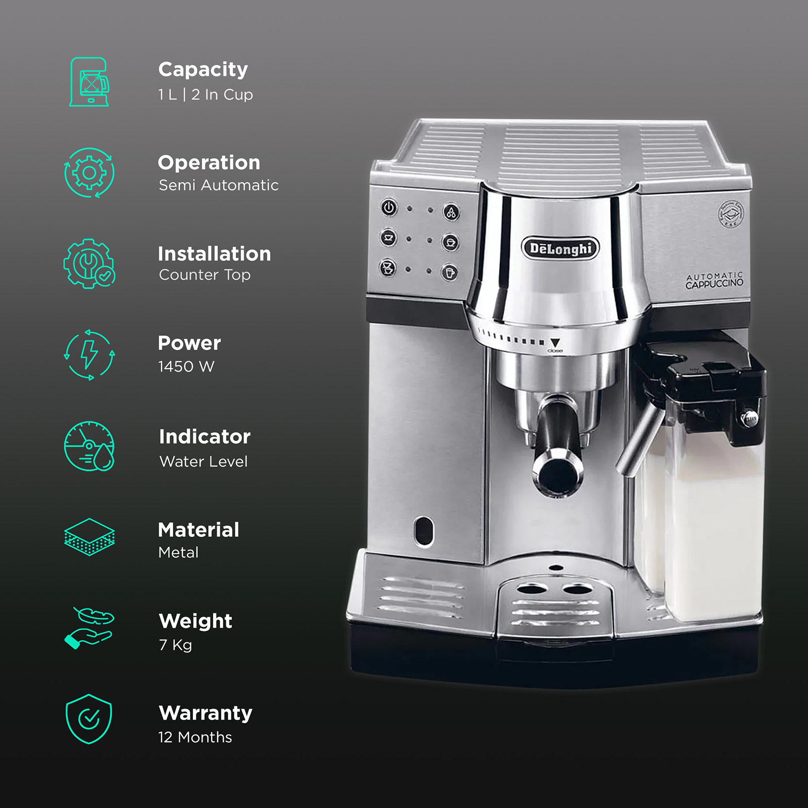 Buy De Longhi 1450 Watt 2 Cups Automatic Cappuccino Espresso